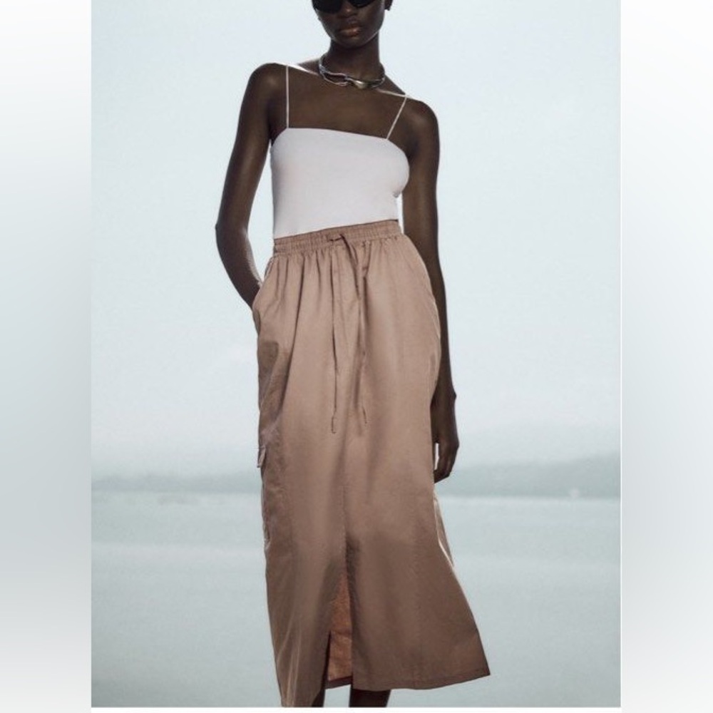Zara mixed media pocket midi dress